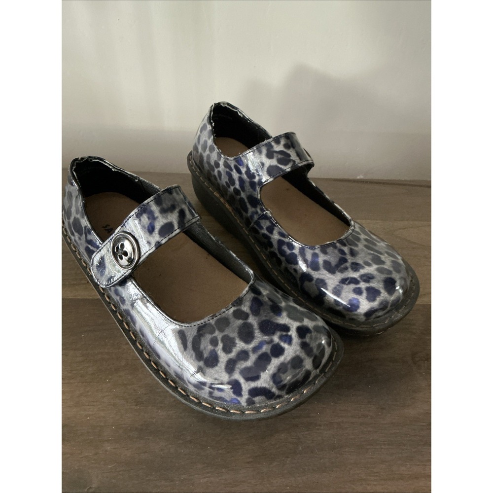 Sanosan Julia Comfort Mary Jane Clogs Black Blue Leopard Patent 7.5